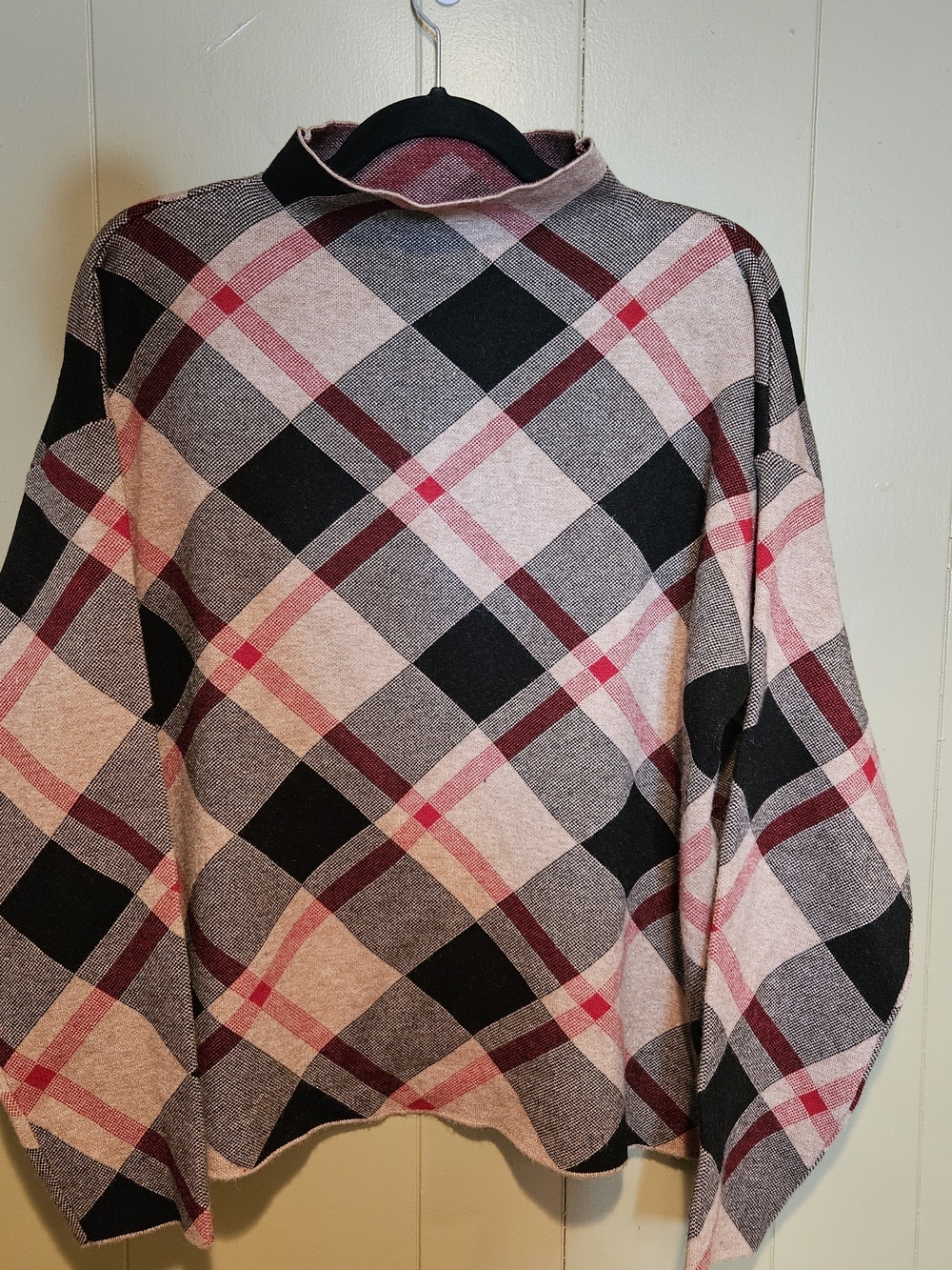 Rachel Zoe Plaid Sweater XL Red Black White Mock Neck Designer Cozy Chic Top
